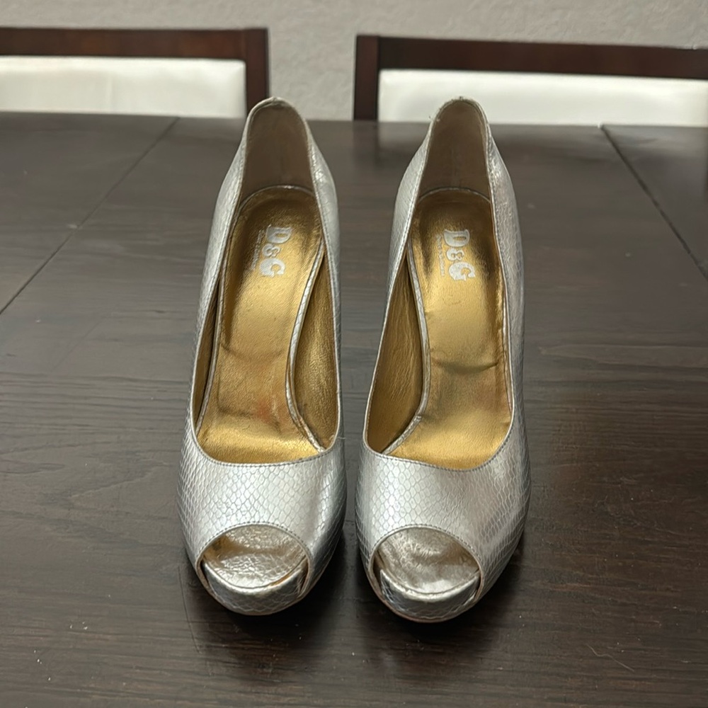 Dolce and Gabbana heels metallic silver snake texture
